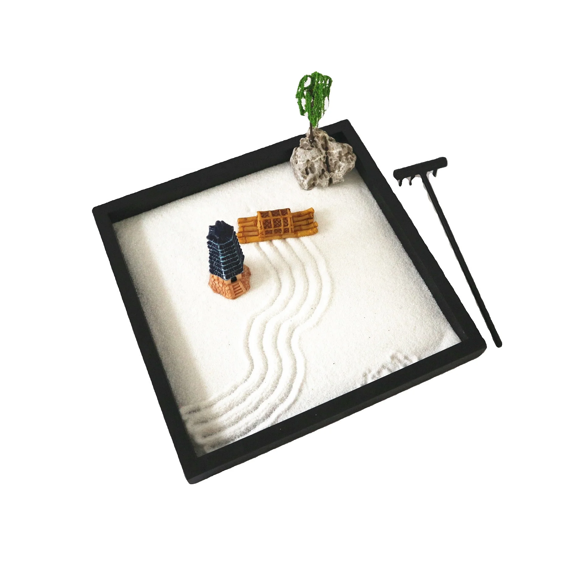 Premium Japanese Mini Zen Garden Kit for Desk Luxury Home Decor Rock Garden with Rake for Room Use or Art