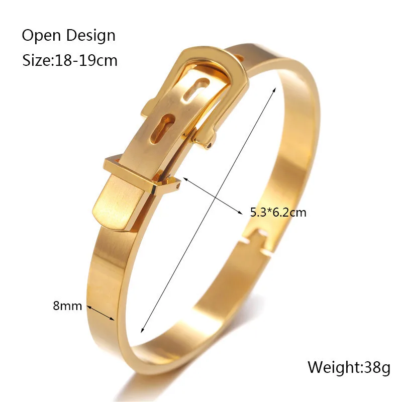 Professional Classic Belt Stainless Steel British Style Belt Buckle Bangle Belt Strap Open Cuff Bangle Couple Bracelet 4 Colors