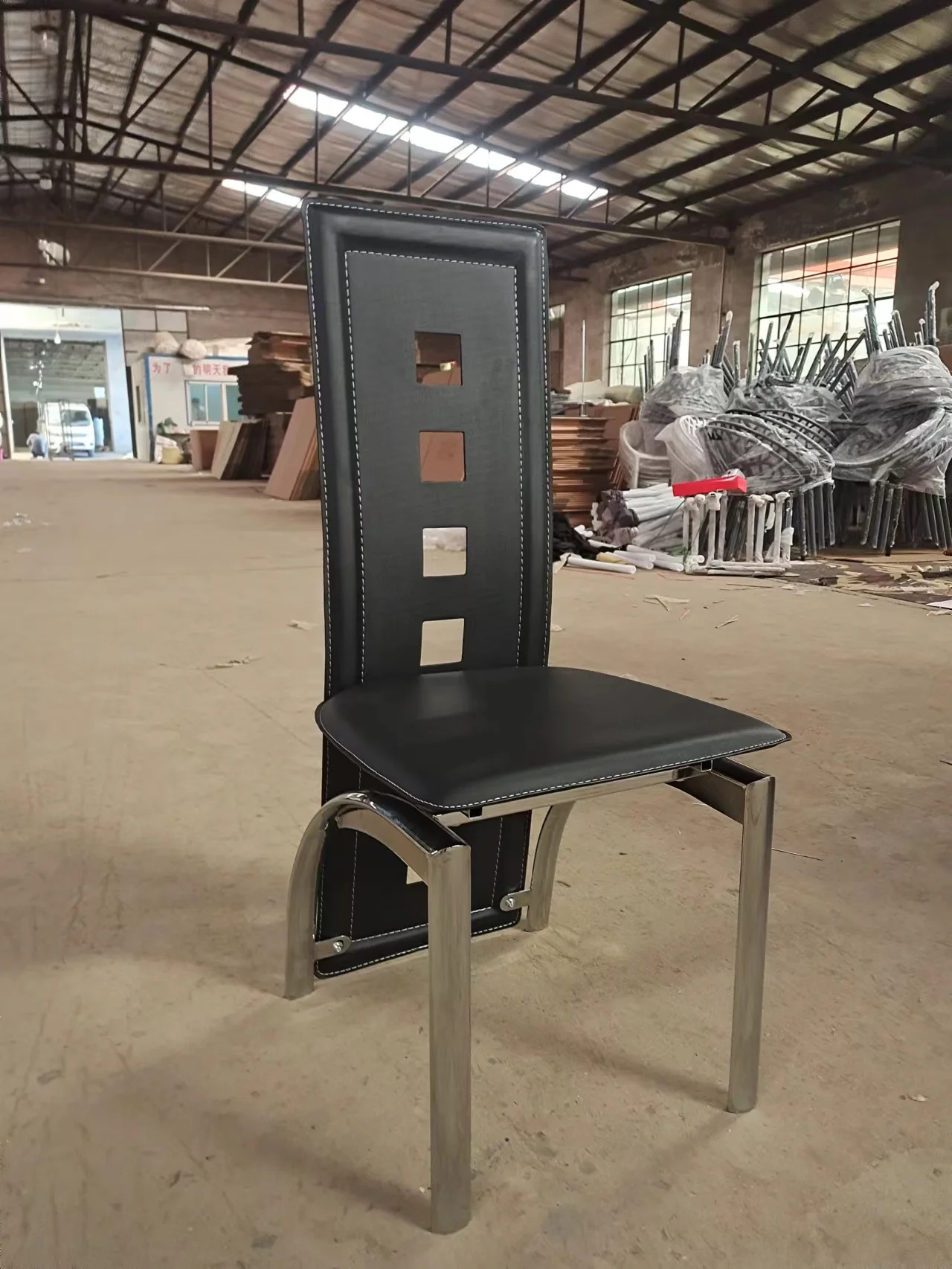 High Quality Two Level Tempered Glass with Chrome Metal Leg Dining Table Set 6 chairs For Dining Room Furniture