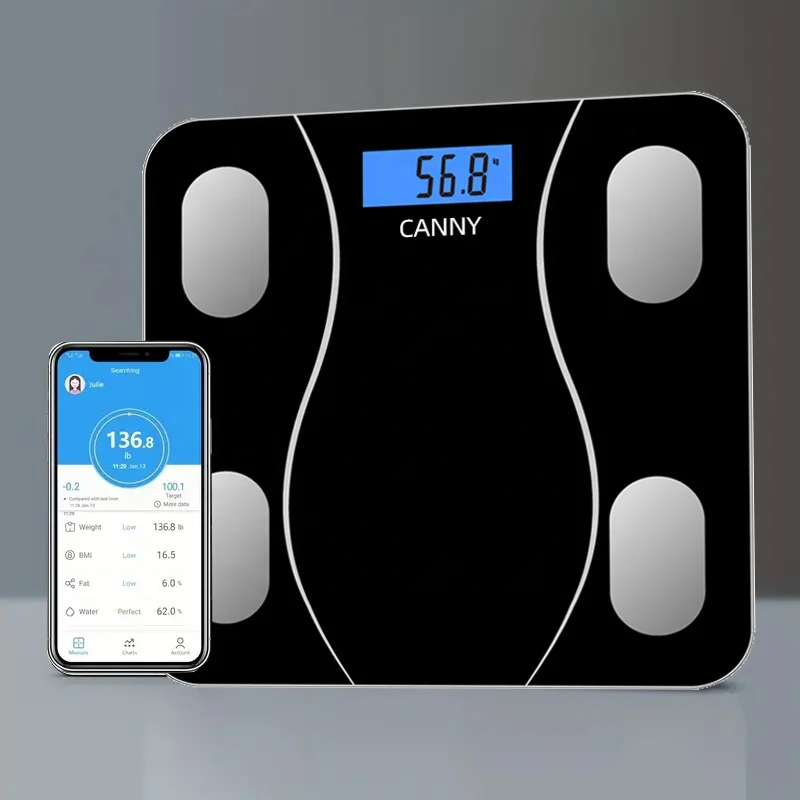 New International Body Weight Scale Black Glass Platform Digital Body Balance Fat Weighing Smart Scale With App