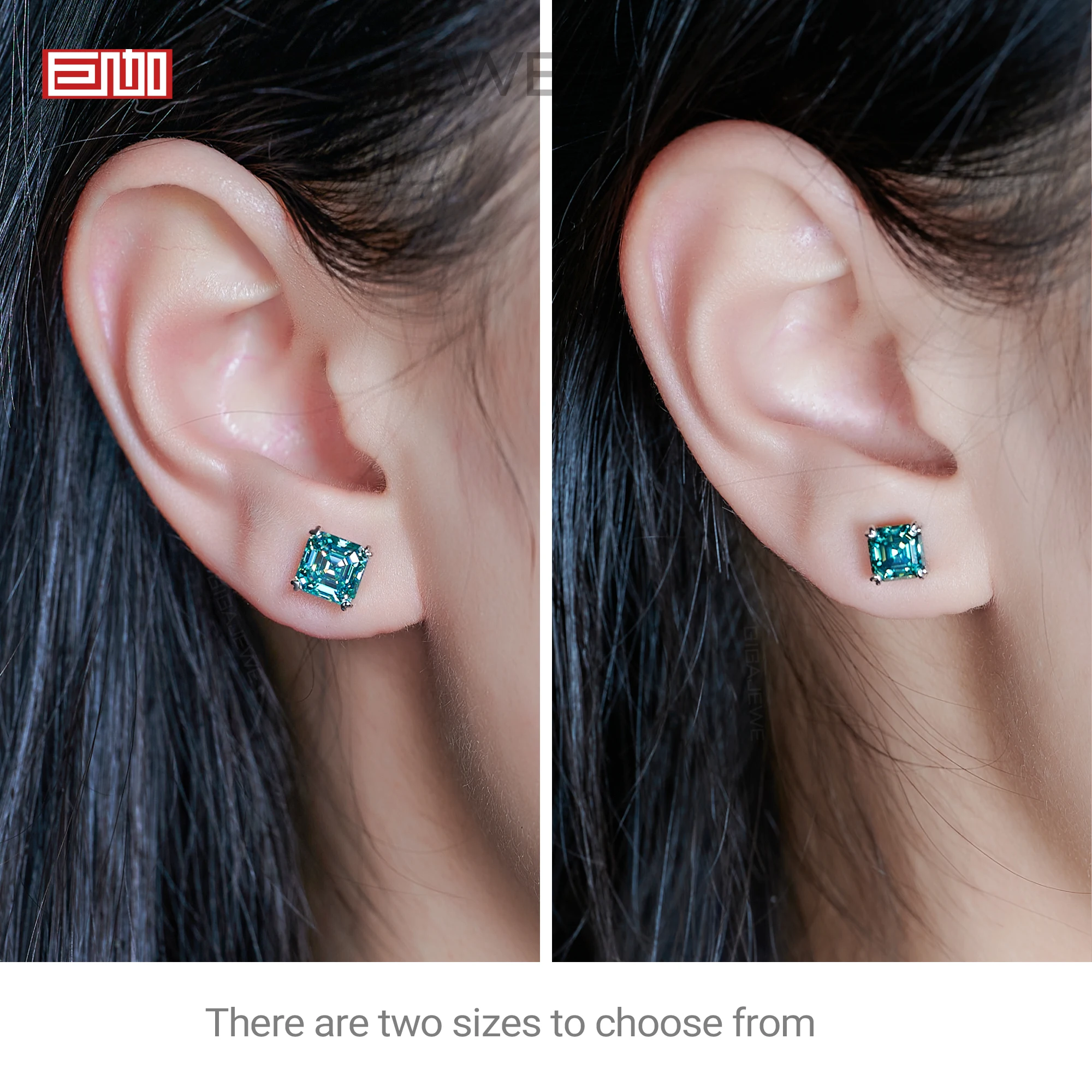 GIGAJEWE 7mm 2.0ct Asscher Cut Blue Green Cyan white Color Moissanite 925 Sterling Silver earings for women gift