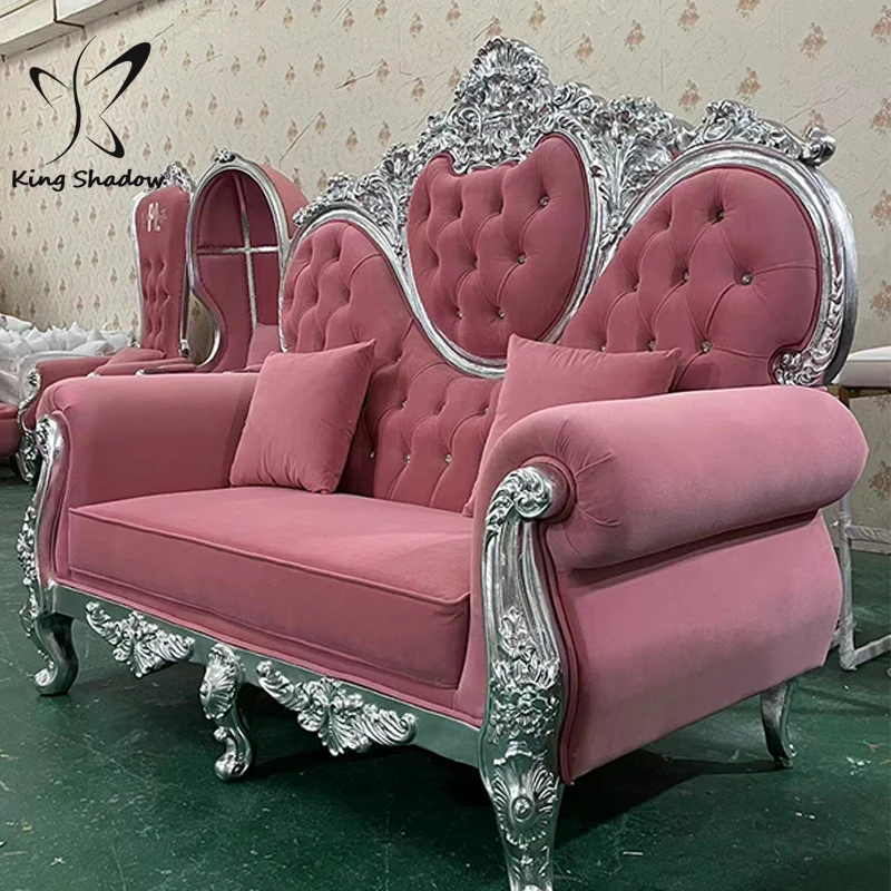 king shadow Luxury Pink 3seater sofa furniture for home hotel living room Fabric velvet waiting sofas