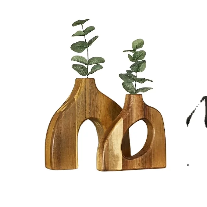 Wooden Decorative Vases Set  Vase for Tables, Shelves, or Mantles Vase Display for Flowers Short Cute Vases