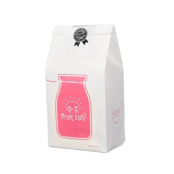 Custom White Paper Lunch Bags Biodegradable Grease Resistant Waxed Bakery Paper Bags For Snacks Sandwich Popcorn