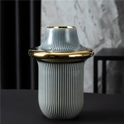 Luxury Interior Decoration Wedding Centerpiece Flower Vase Nordic Handmade Art Gold Ceramic Flower Vase