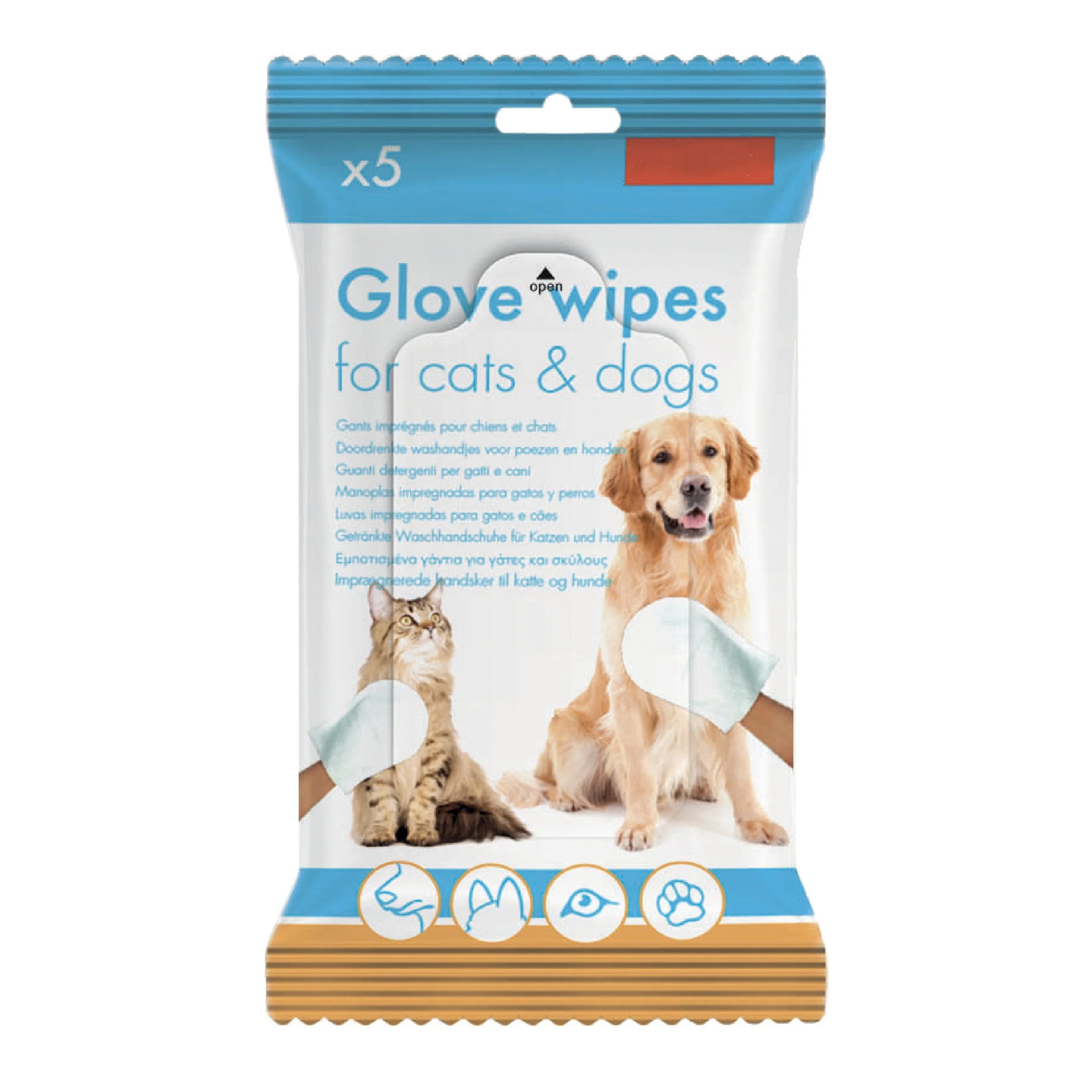 New 5 Finger Design Pet Bath Glove Wipes Dry and Wet OEM/ODM Pet Cleaning Glove Wipes