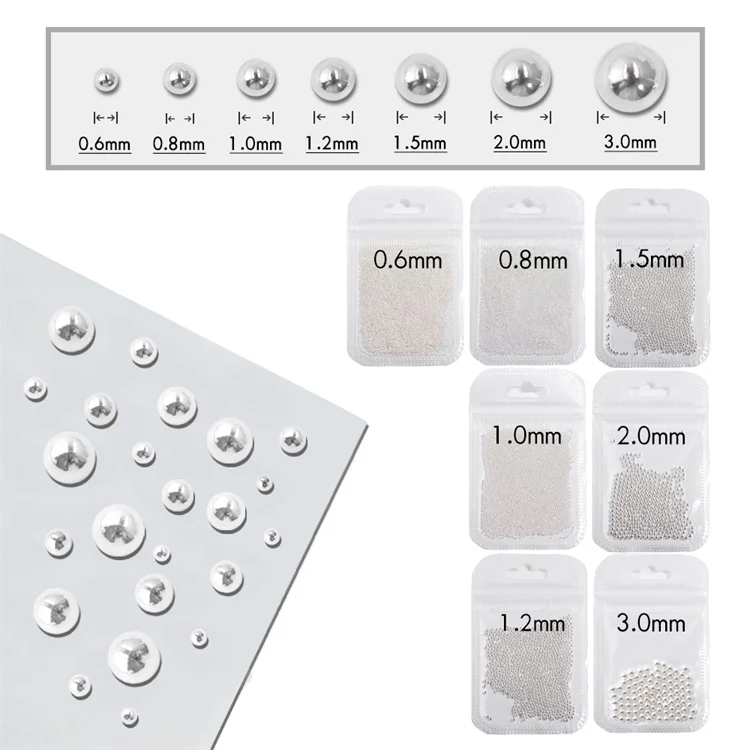 0.6-3.0MM 5g/bag Round Mini Caviar Metal Stainless Beads 3D Micro Ball Nail Charms For Woman DIY Manicure Decoration