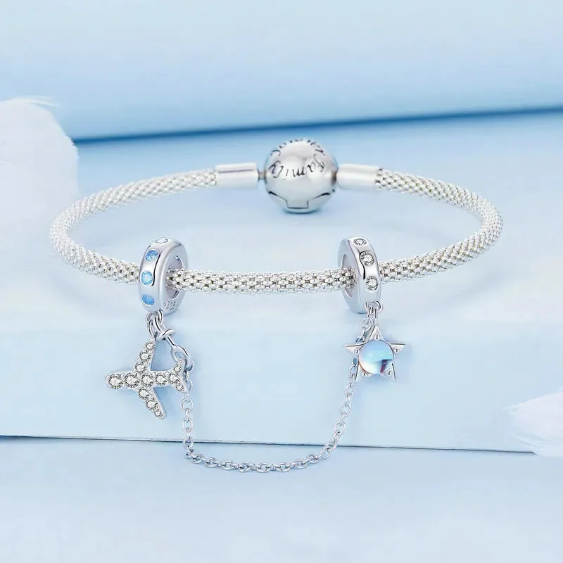 Hot selling 925 sterling silver safety chain charms wholesale  italian charms fit charm bangle bracelet