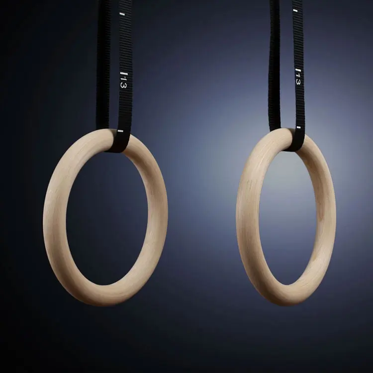 Outdoor Fitness Equipment Adjustable Strap Core Strength Exercise Gymnastic Wooden Gym Rings