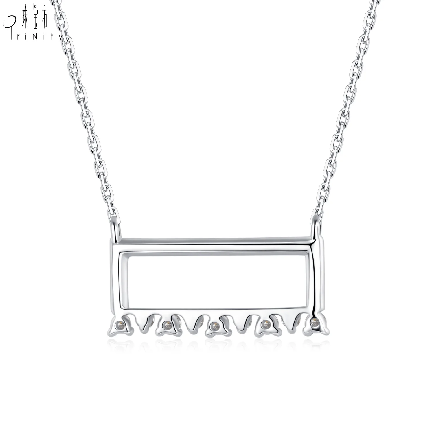 New Design Simple Elegant Design 18K Solid White Gold Real Natural Diamond Pendant Necklace Light Chain For Girls