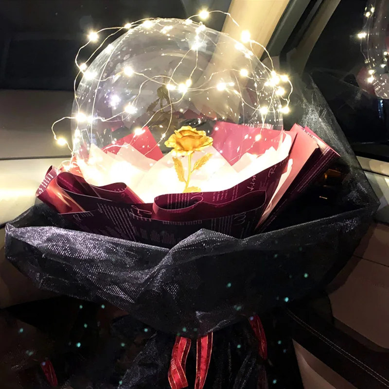 Romantic New Valentines Christmas Birthday Party Transparent Ballon Led Light Luminous Balloon Rose Flower Bouquet/