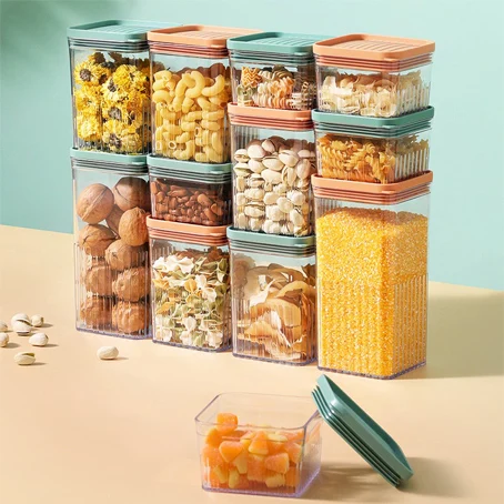 Kitchen Refrigerator Transparent Storage tank Moisture-proof Fresh-keeping Food Plastic Square Grains sealed