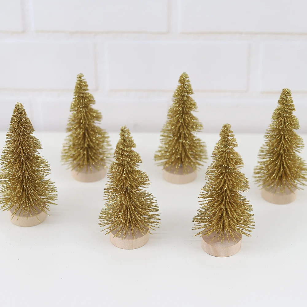 6pcs Mini Decorative Christmas Tree New Year 2024 Kids Gifts Navidad Sisal Silk Tree