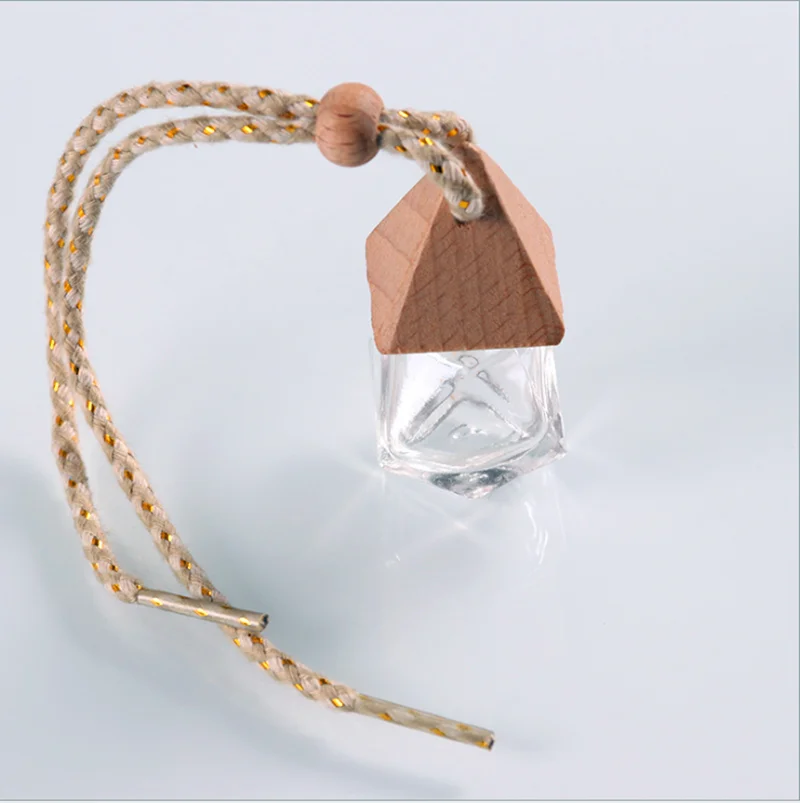 empty hanging freshener pendant car logo vent air round ball square wooden cap glass car perfume diffuser bottle