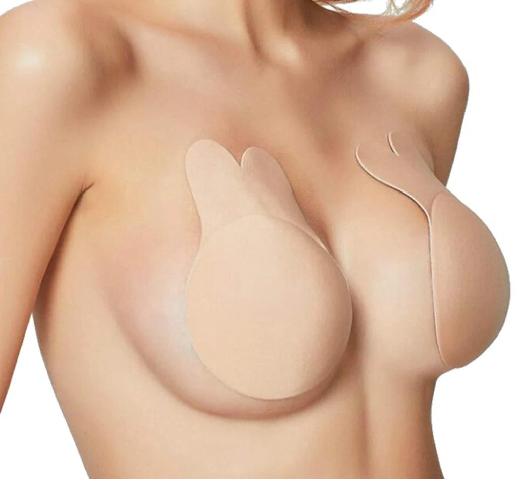 Hot selling silicone self invisible strapless bra adhesive push up invisible rabbit ear nipple cover