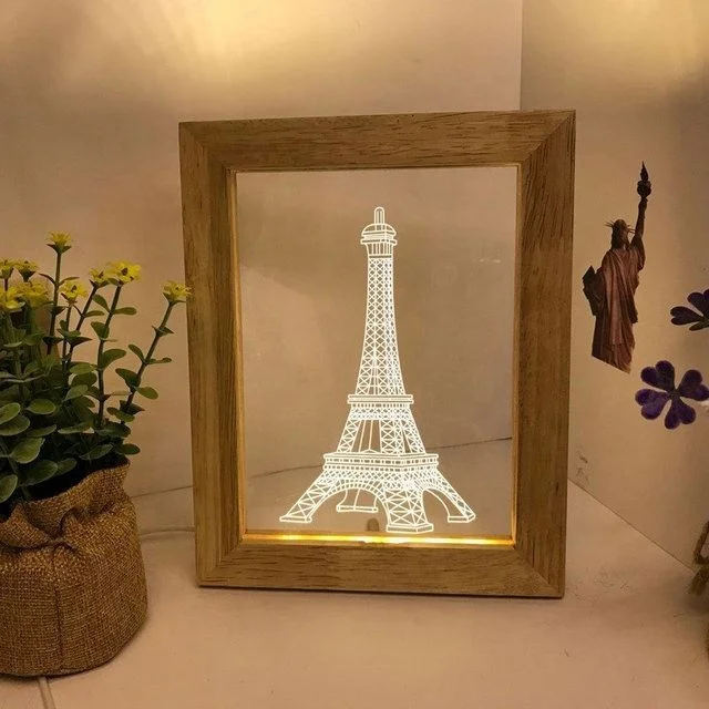 3D Led Light Wooden Camera Picture Frame Lighting Acrylic Decorative wood Photo Frame Table Night Lamp for Bedroom Living Room