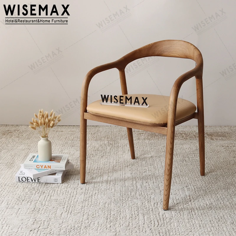 WISEMAX FURNITURE Hot sale antique solid wood chair fabric upholstered dining chair cafe restaurant use elegant wooden chair
