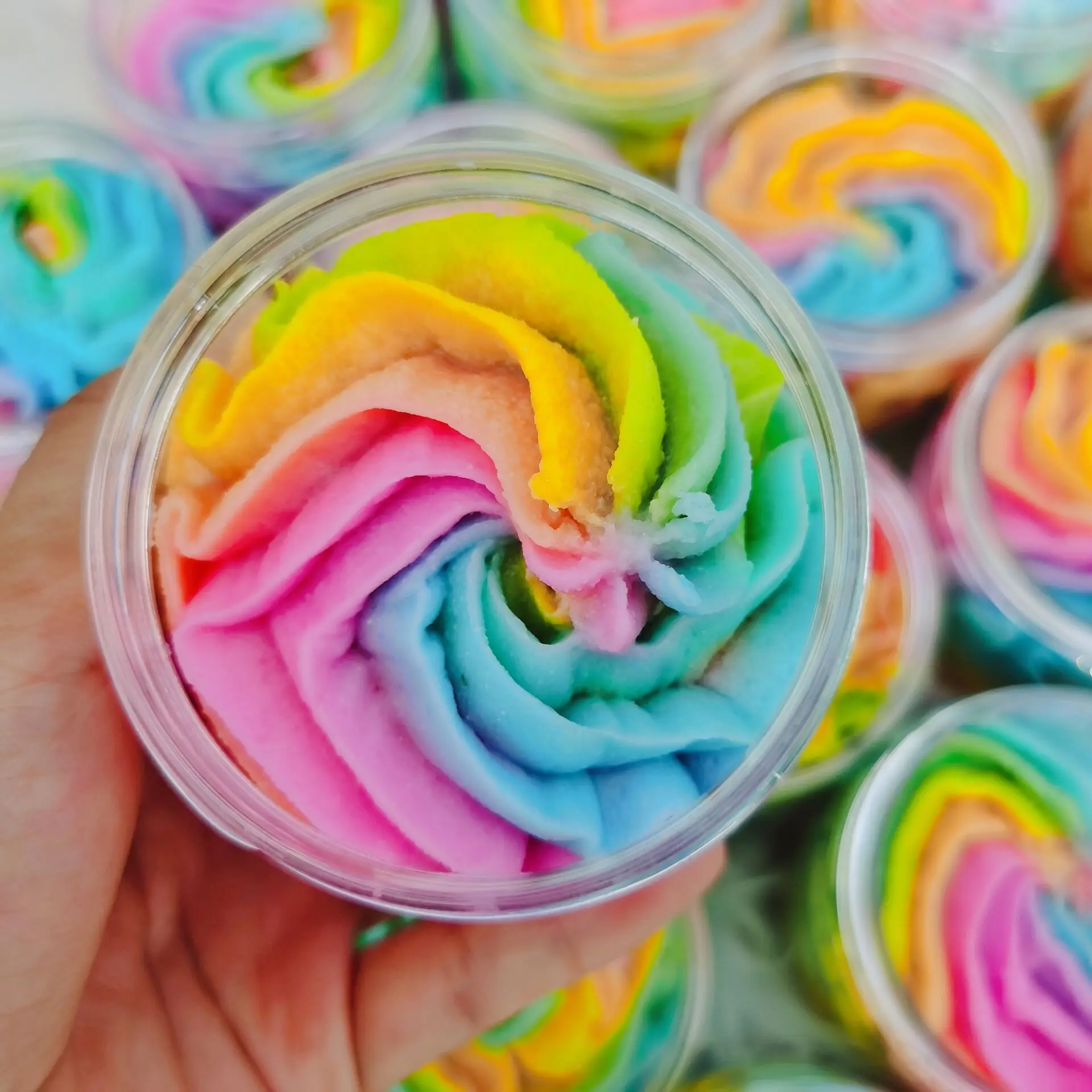 Private Label Organic Rainbow Colorful Whitening Cream Rainbow Whipped Body Butter Ice Cream Body Scrub