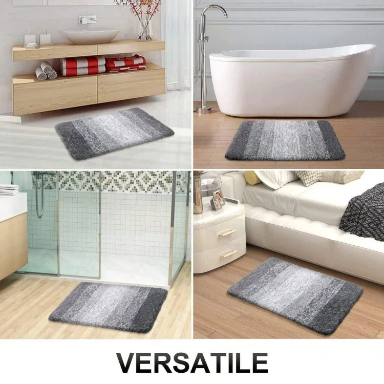 Custom Stripped Design Washable Anti-Slip Super Water Absorbent Shaggy Microfiber Bath Mat for Bathrooms