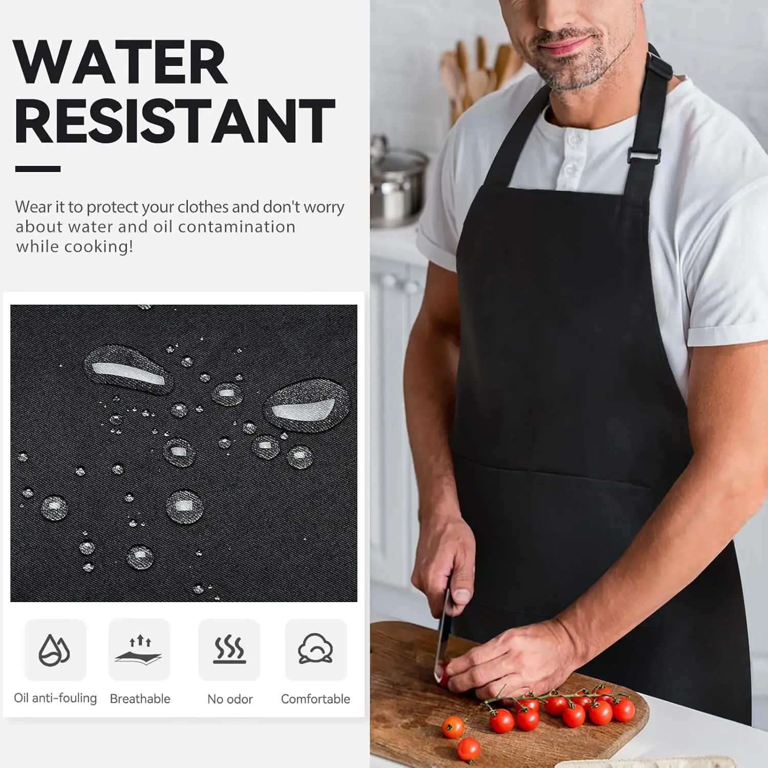 Extra Large Adjustable Black Chef Apron 2-Pocket Kitchen Cooking Aprons Men Women Water Oil Resistant Safety Clothing-1