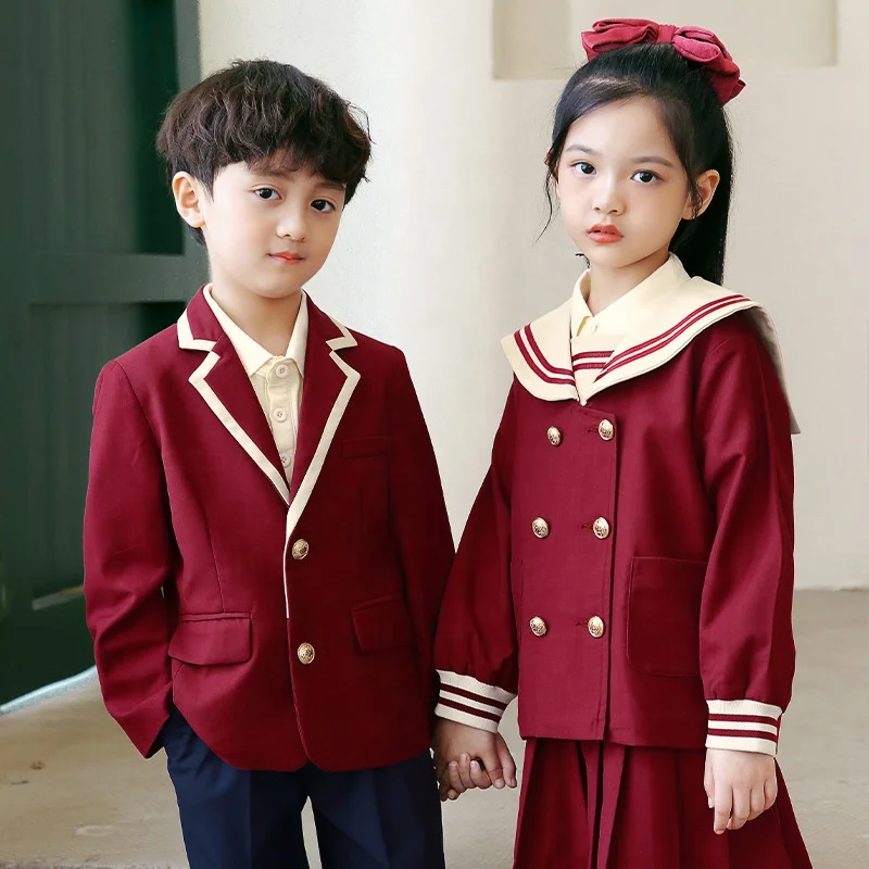 RG-Suit custom polyester woven shirt 100 cotton autumn kindergarten primary school uniform for kids