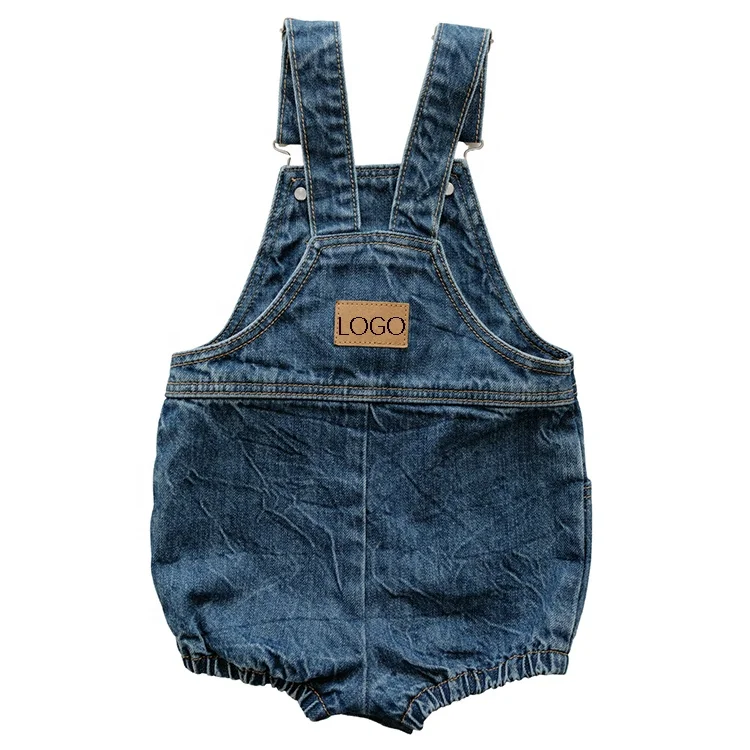 Hot selling summer short denim overalls for children vintage design mid blue denim kids overalls