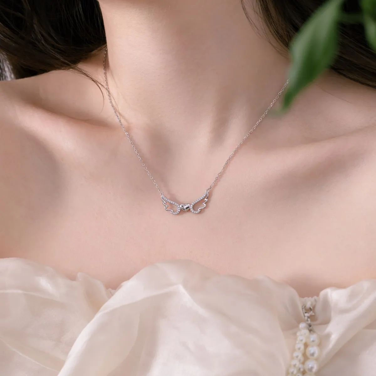 Dylam Vintage Bulk 5A Cz Cubic Zirconia 18K Gold Necklace 925 Sterling Silver Wing Heart Pendant Necklaces For Women Jewlery