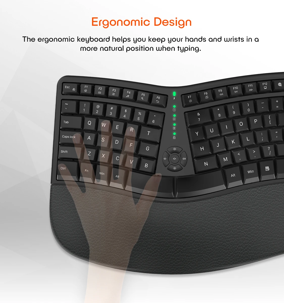 Meetion Mt-directorw Wireless Ergonomic Keyboard Quiet Split Keyboard with Trackball USB 2.4G Black Desktop Membrane USB 2.0 ABS