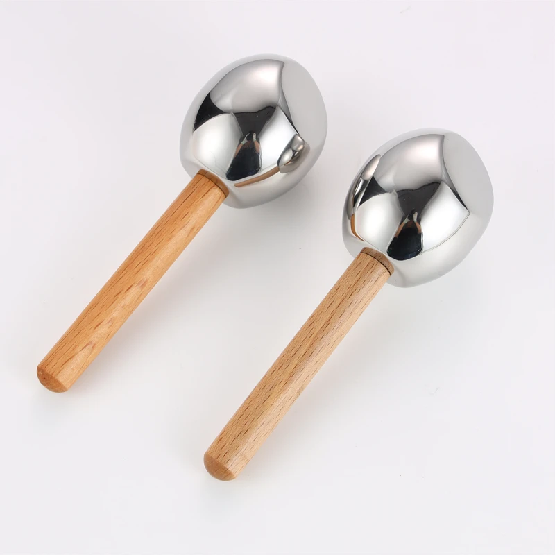 Custom Logo Two-Packs Beauty Products Wooden Handle 304 Stainless Steel Silver Magic Mini Ice Globe For Facial Massage