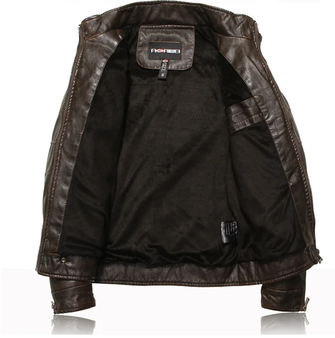 2021 New Men Motorcycle Winter Warm Padded PU Leather Jacket