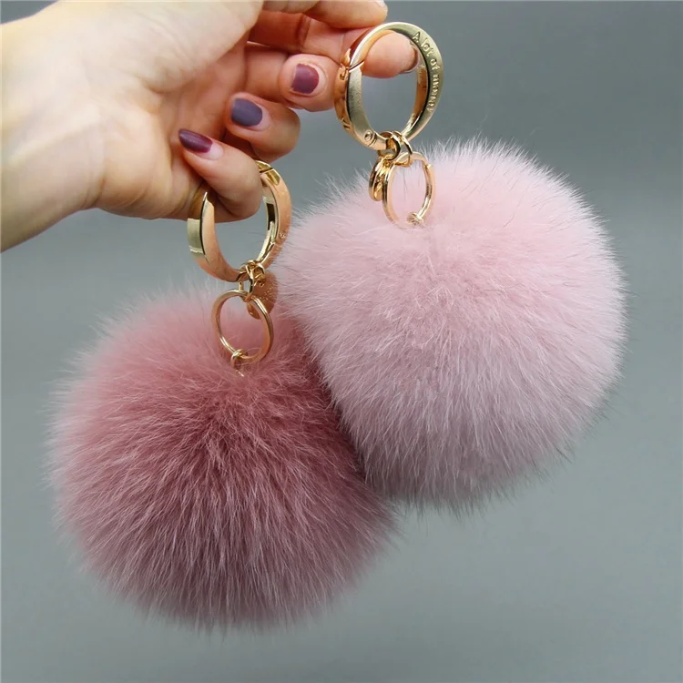 
2021 New Arrival Real Fox Fur Pompom Fox Fur 13CM Accessory Pom Poms with Keychain for Bags with Snap Button for Beanie Hats 