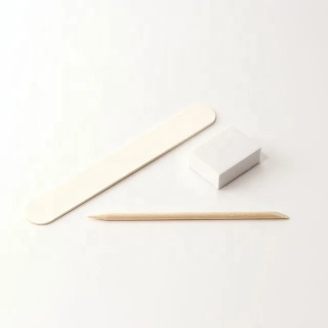 Professional 3 Pieces Manicure Kit Mini White Wood Nail File Buffer Orange Wood Stick Disposable Nail Care Set For Salon