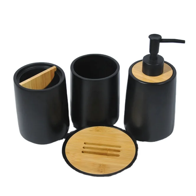 Resin real bamboo 4pcs bathroom accessories sets