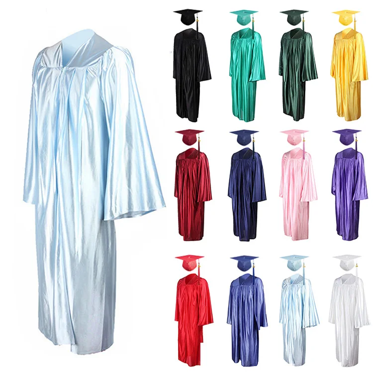 High School Shiny Graduation Cap and Gown Sets