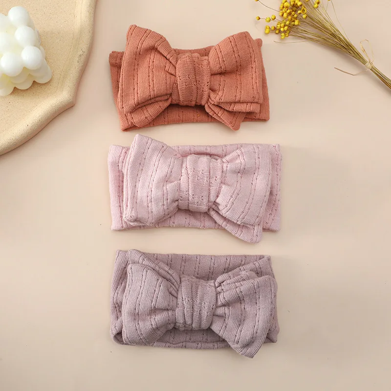 Handmade Baby Headbands Soft Stretchy  jacquard knit Hair Bands with double-layered Bows for Newborn Infant Baby Toddler Girls