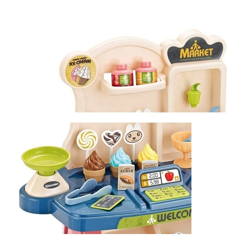 EPT Battery Operated 33Pcs Pretend Store Role Play Game Home Supermarket Mini SetToys For Kids With Light And Sound