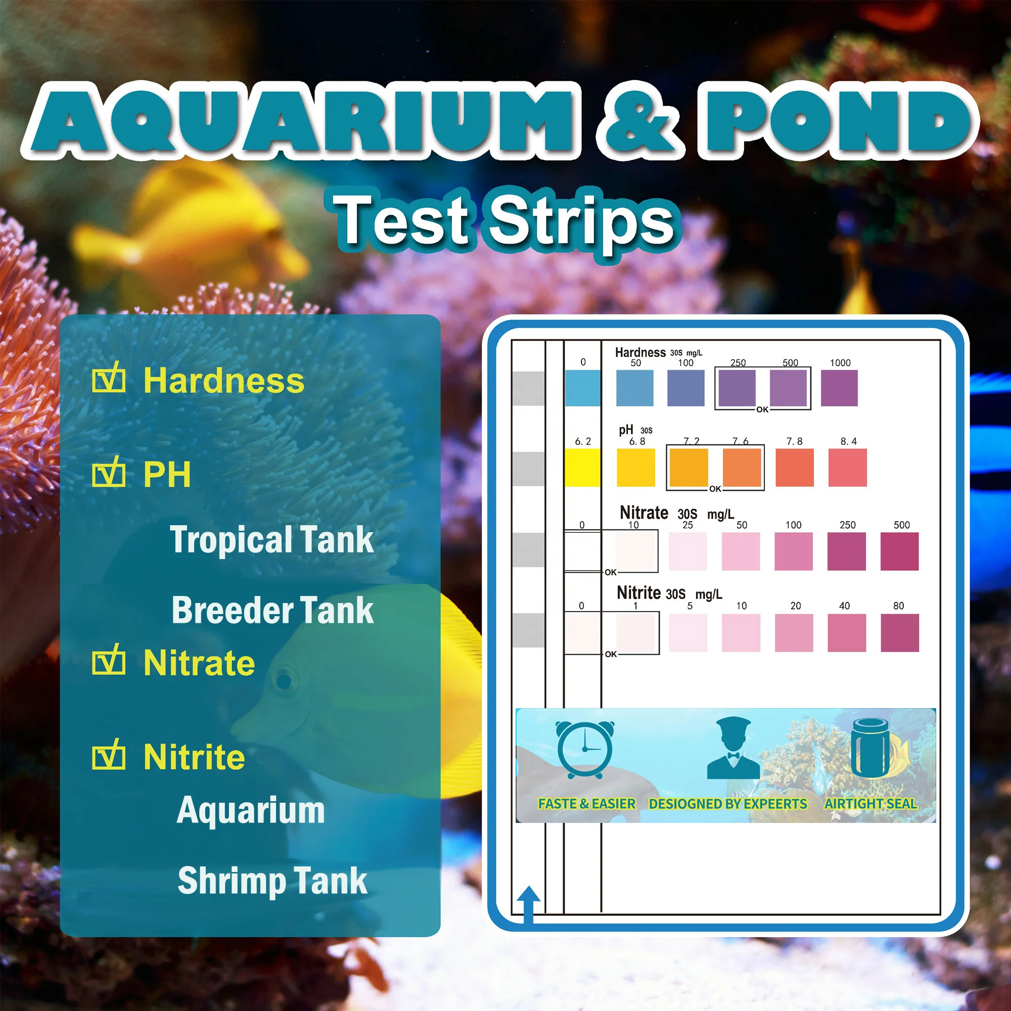 Wholesale Manufacturer 4  in 1 water quality  tester strips for aquarium fish tank