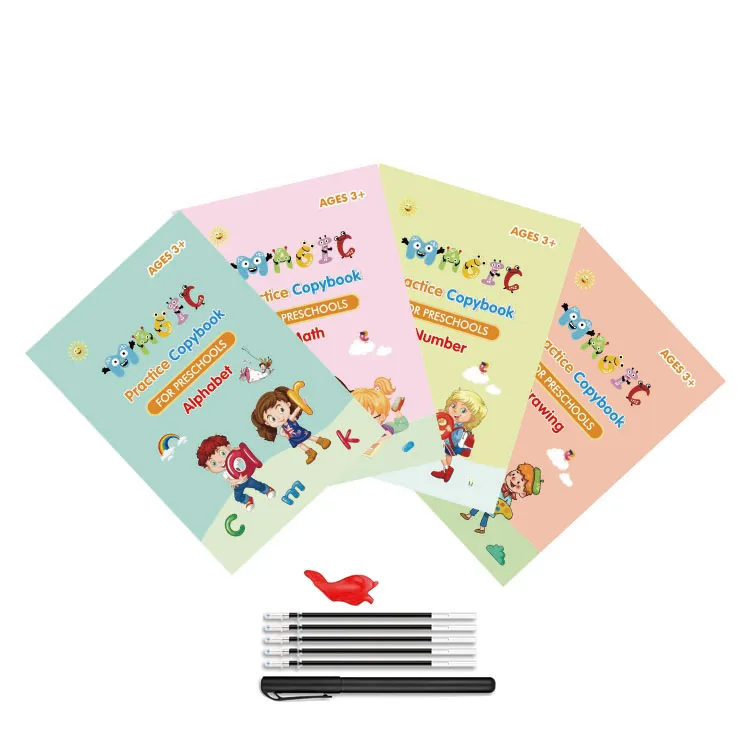 4 PCS Sank Magic Book Kids Hand Writing Books Children Magic English Notebooks