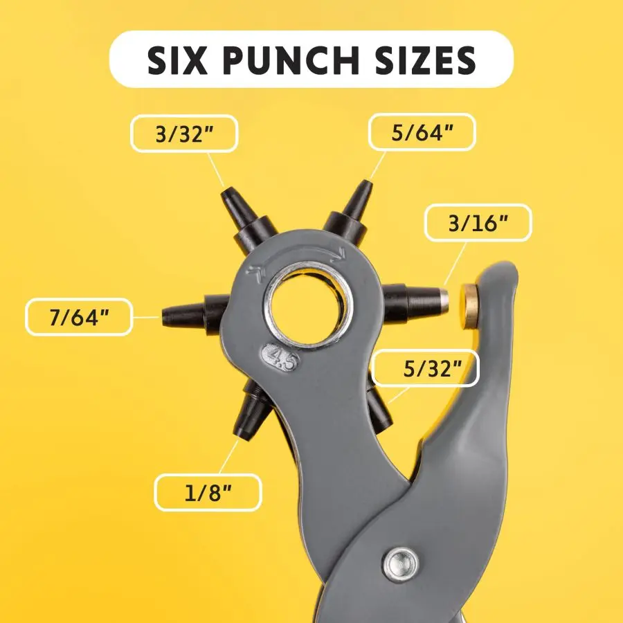Leather Hole Punch Heavy Duty Hole Punch Belt Hole Puncher Kit with 6 Spare Punch Heads