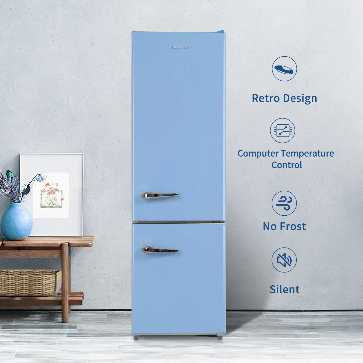 250WE-RE Colored Refrigerators Double Door Bottom Freezer Refrigerator Retro Fridge