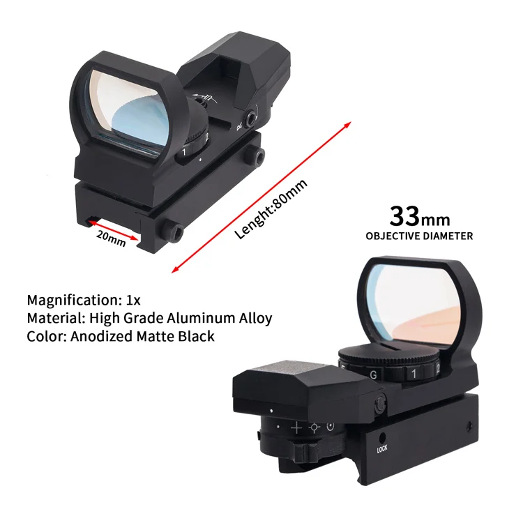 MZJ Tactical 4 Reticle holographic Reflex Red Green Dot sight scope 20mm tactical picatinny optics red dot sight  for rifles
