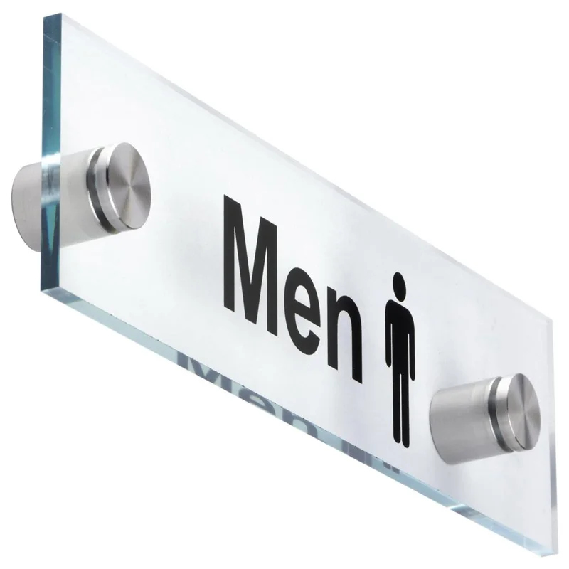 Custom Printing Clear Acrylic Sign Restroom Wall Mounted Displayed Block Building Door Hanger Office Business Sign