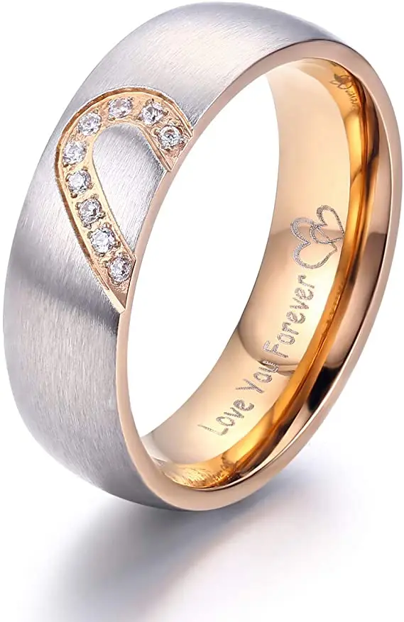 Couple Love You Forever Wedding Ring Set A half heart ring stainless steel pair ring suitable for him and her