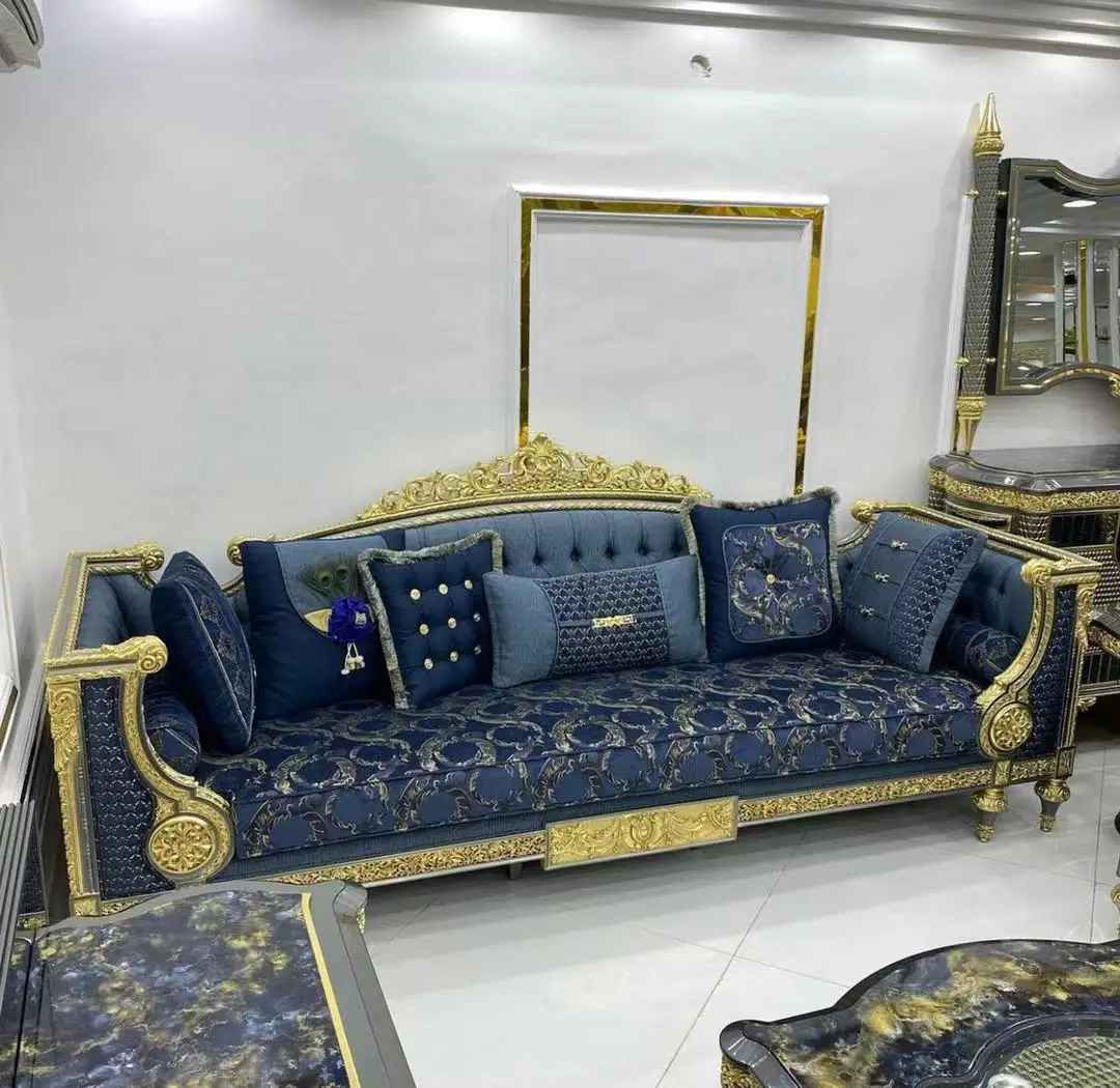 High Quality Customized Turkish European Design Wooden Living Room Furniture Set Antique Style Sofa for Home Villa Hotel