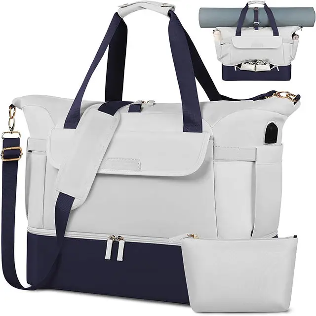 Gym Sports Travel Bag with USB Charging Port Weekender Overnight Bag with Shoes Compartment Carry On Tote Gym Yoga Duffel Bag