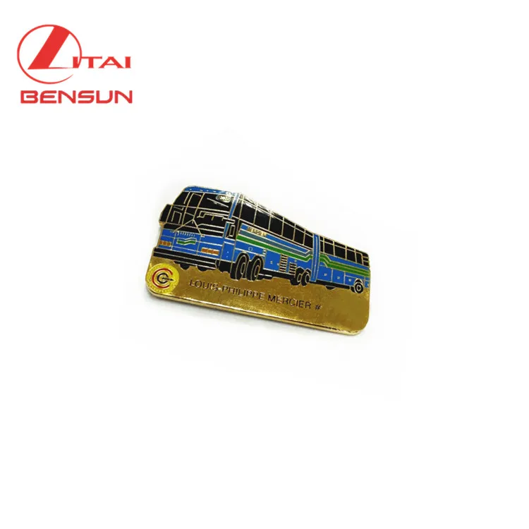 Manufacturer Metal craft Custom Logo Gold bus Hard Soft Enamel Lapel Pins Badges