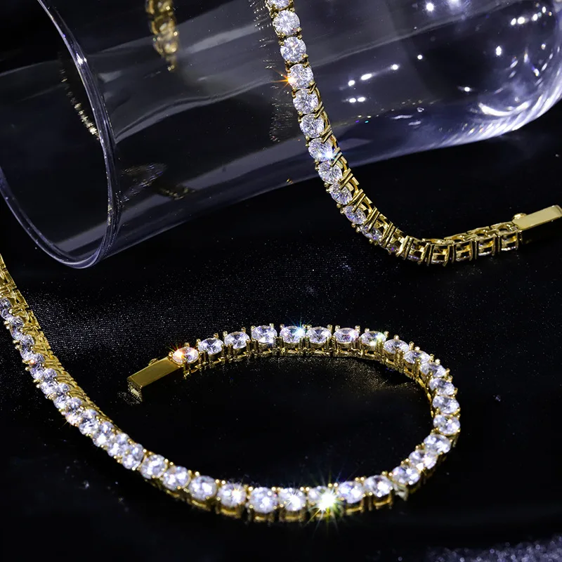 Copper material Moissanite100% Passed The Diamond GRA Certificate  Test Tennis Chain Men Necklaces