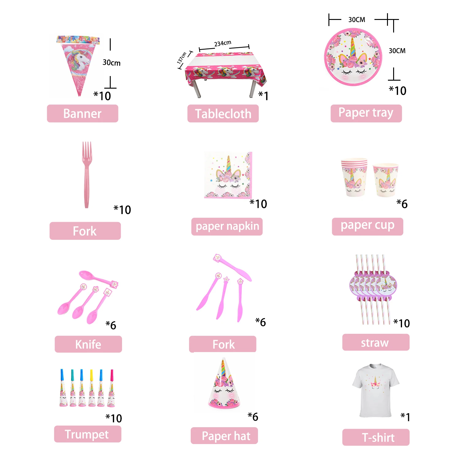 Hot sale hot pink unicorn children birthday party banner pull flag paper cup snack tray unicorn party decorations