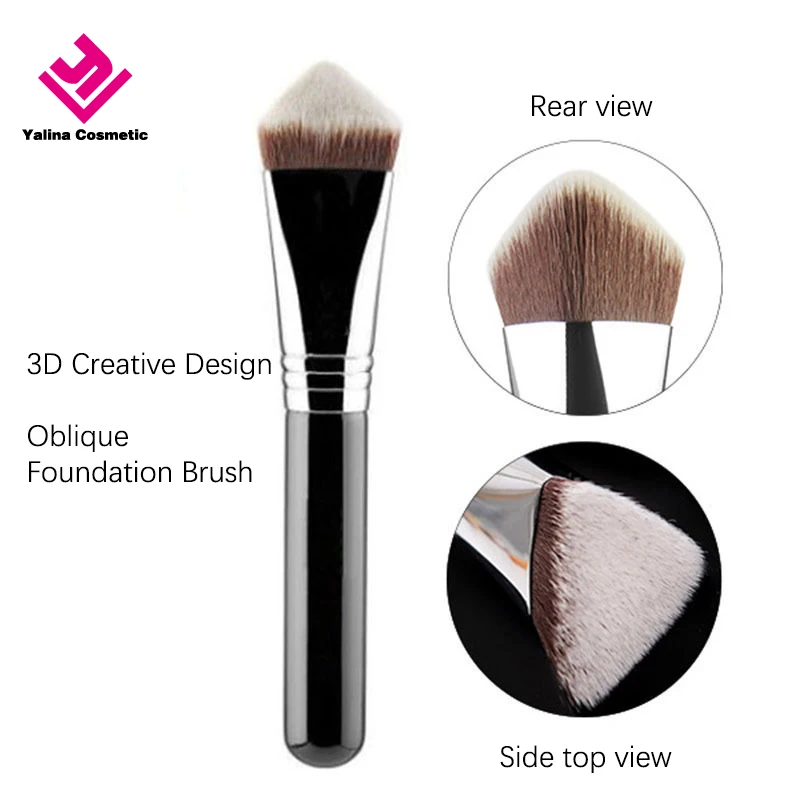 Yalina 2024 New 3D 4D Design Pyramid Type Multi Faceted Cream Foundation Brush Copper Tube Makeup Brushes