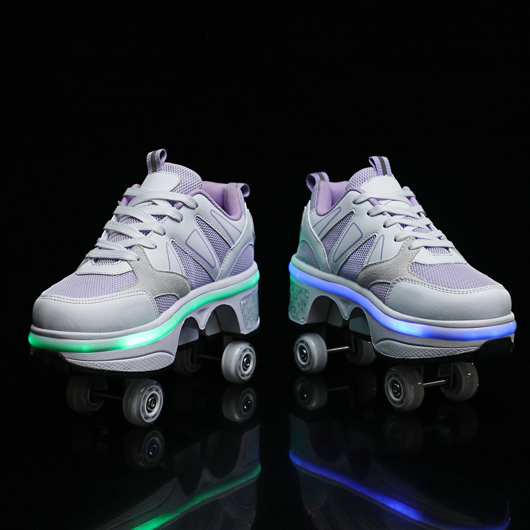 Sport Roller Skates Shoes 4 Four Wheels Kick Roller Shoes For Kids Deformation Kids Kick 4 Wheel Roller Skates Shoes